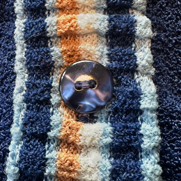 Vintage 1970s Talbott Travler Blue Textured Knit Cardigan Varsity Trim M Dacron - Picture 12 of 15